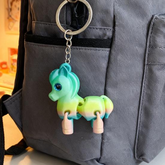 Multi Jointed Horse Keychain Gradient Color 3D Printed Animal Figurine Miniature Horse Pendant Backpack Bag Desk Decoration