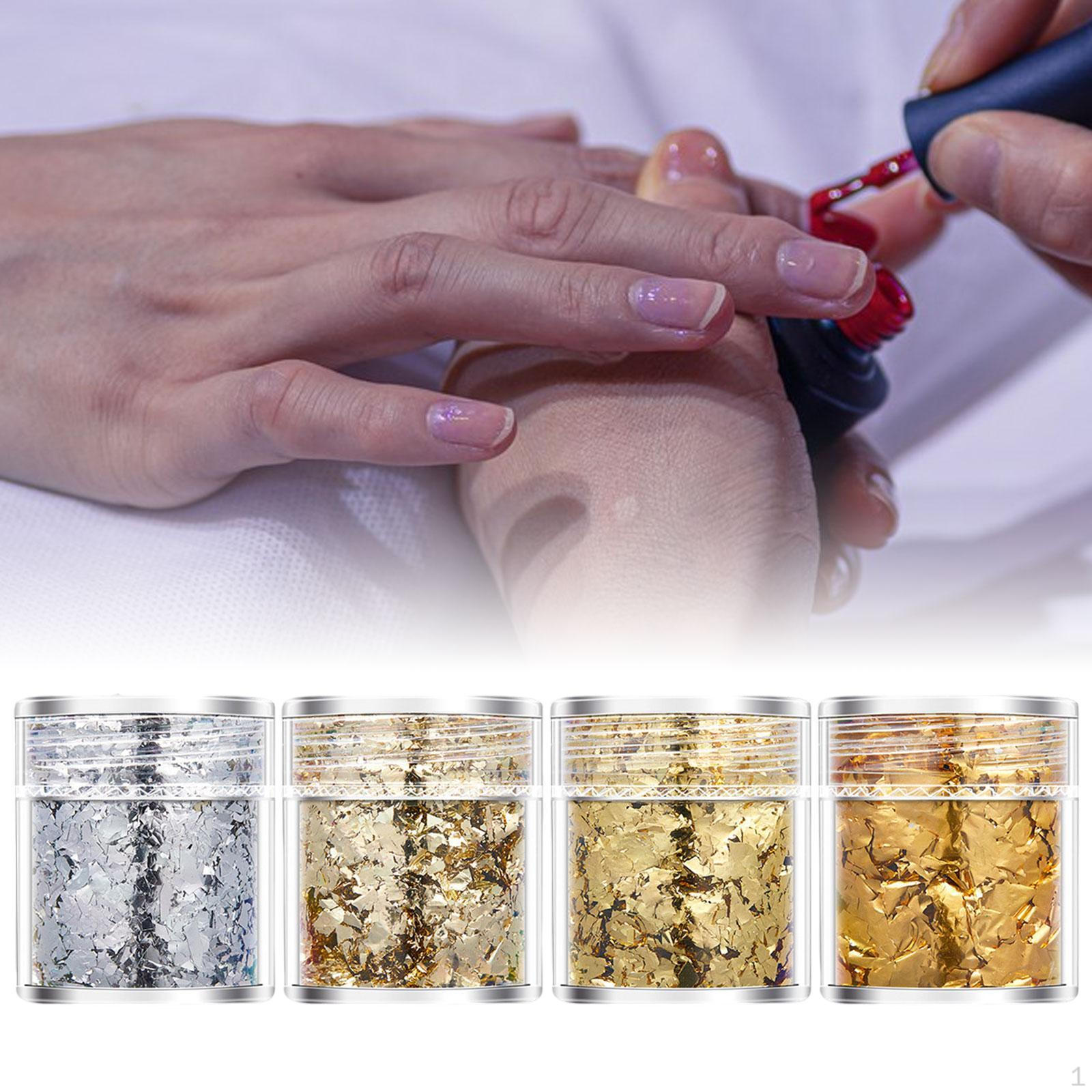 

4 шт. хлопья фольги для дизайна ногтей, конфетти, неровные, блестящие, самодельные 3D-типсы, тонкие блестки Champagne Silver