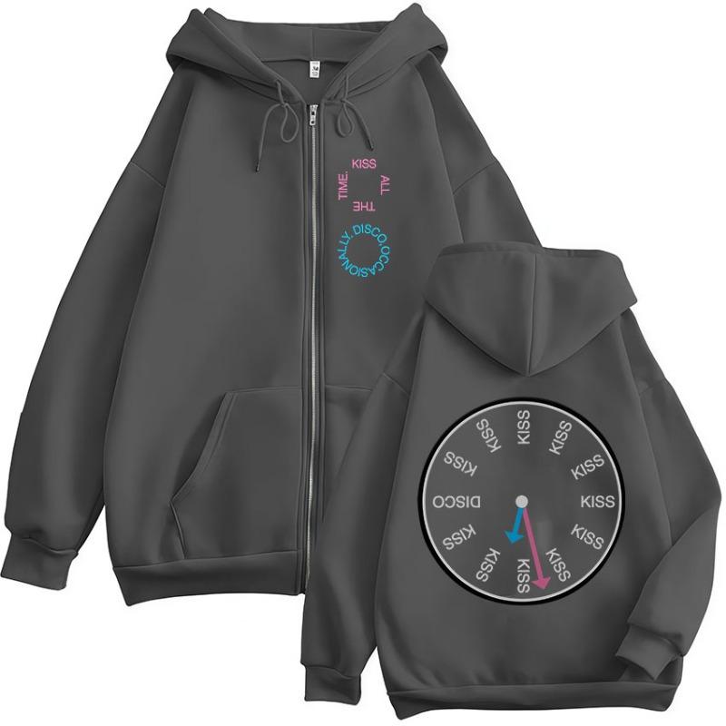 Kiss All The Time Disco Occasionally Album Zipper Hoodies Men's Women Fashion Hip Hop Zip Up Hooded Sweatshirt Long Sleeves Coat