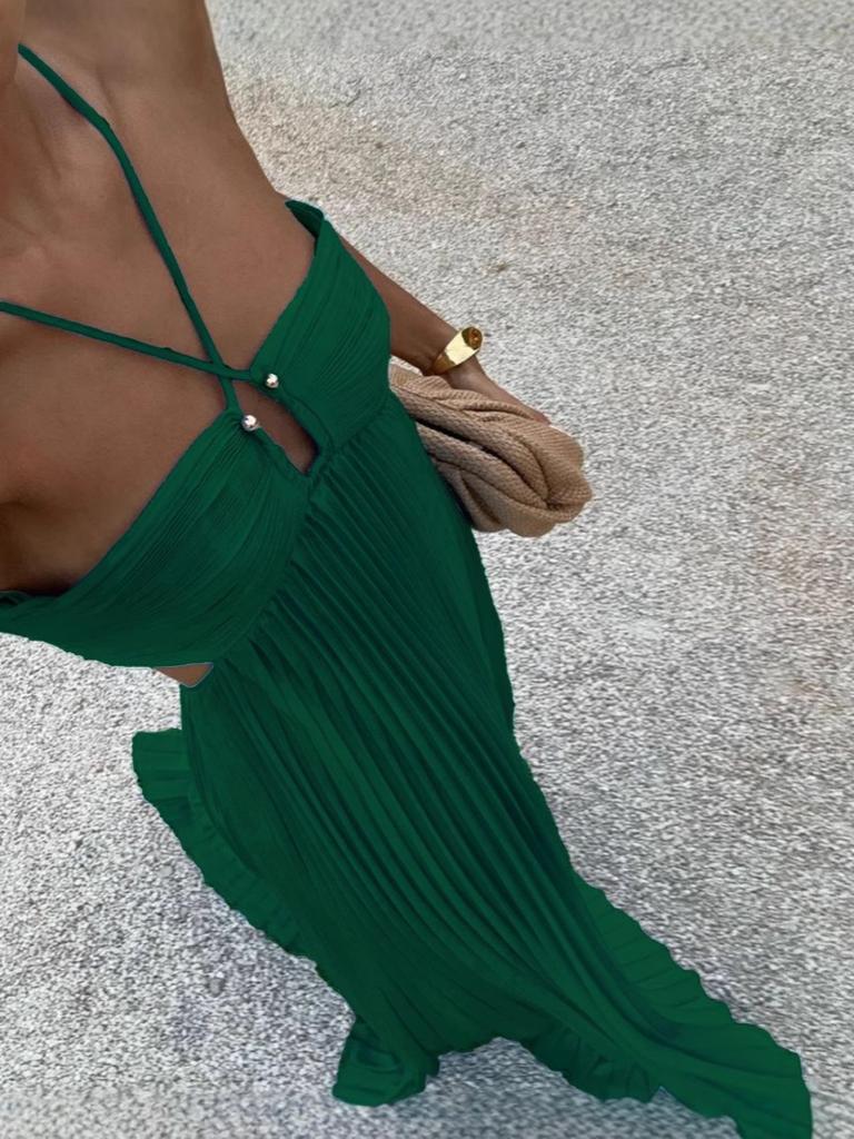 Newest Summer Pure Color Ribbed Sling Camisole Sleeveless Dress