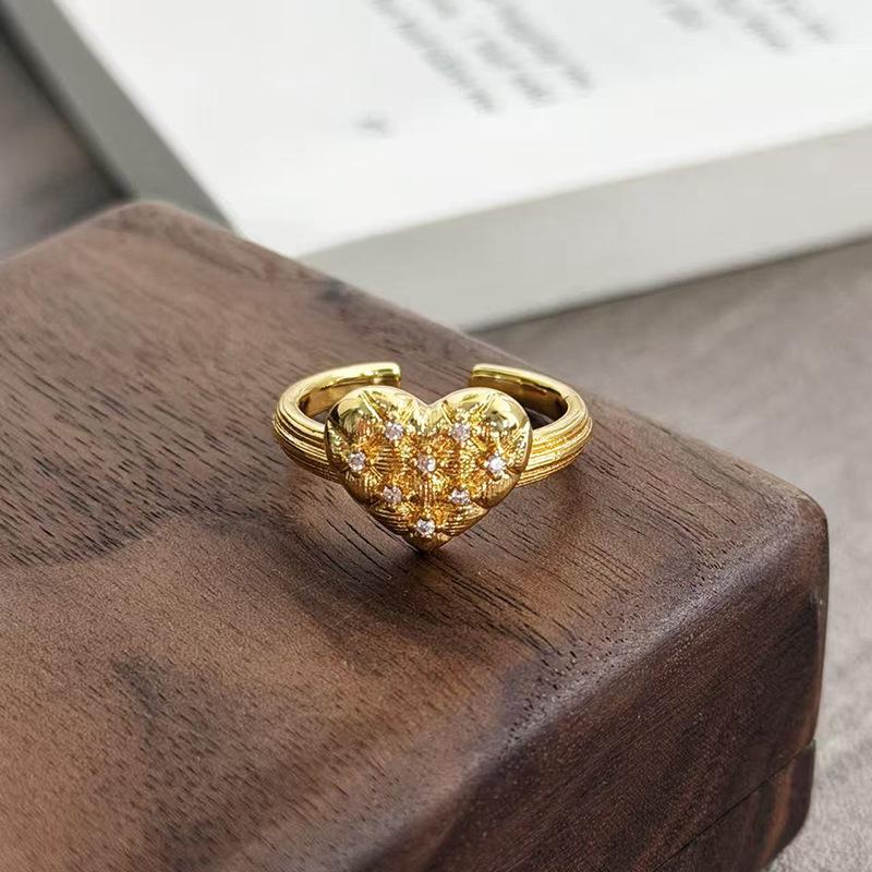 Medieval Vintage Brushed Love Open Ring Court Style Niche High Sense Personality Stacked Ring Adjustable opening