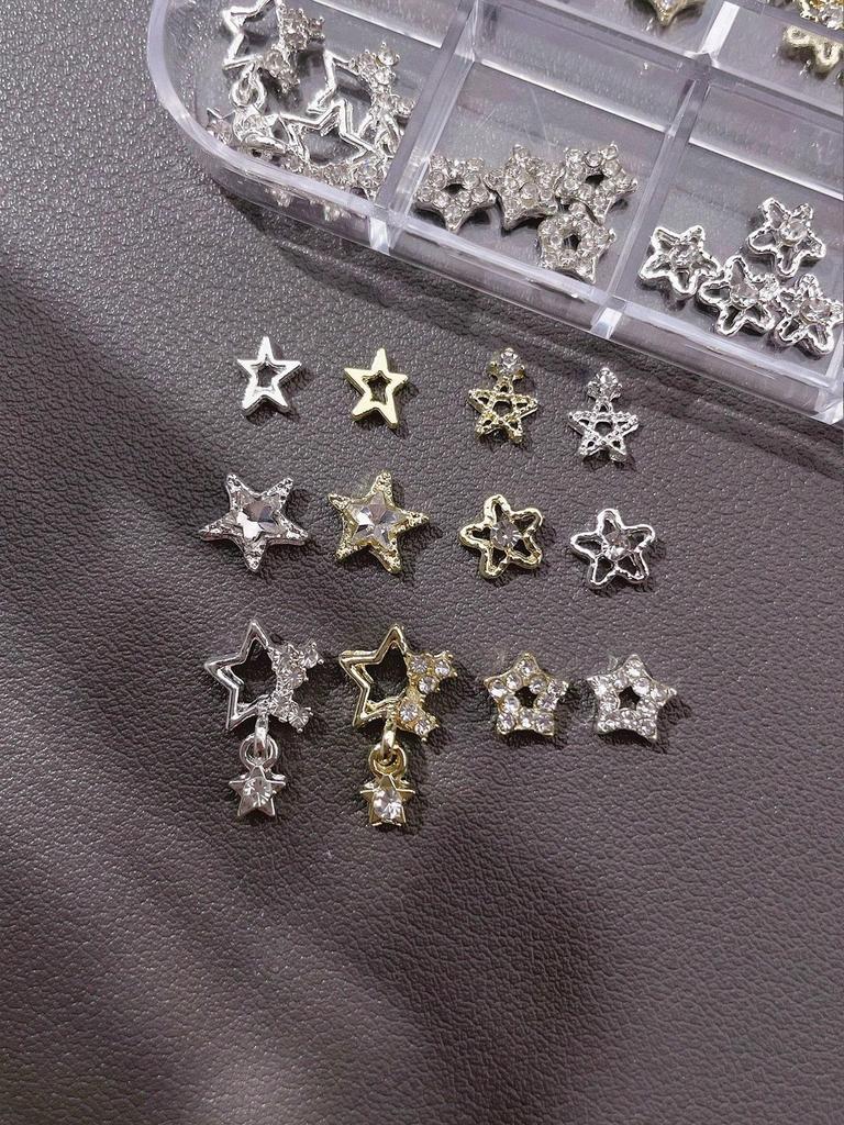 1Box(60pcs) Diamond-encrusted Five-pointed Star Alloy Nail Art Jewelry Decoration