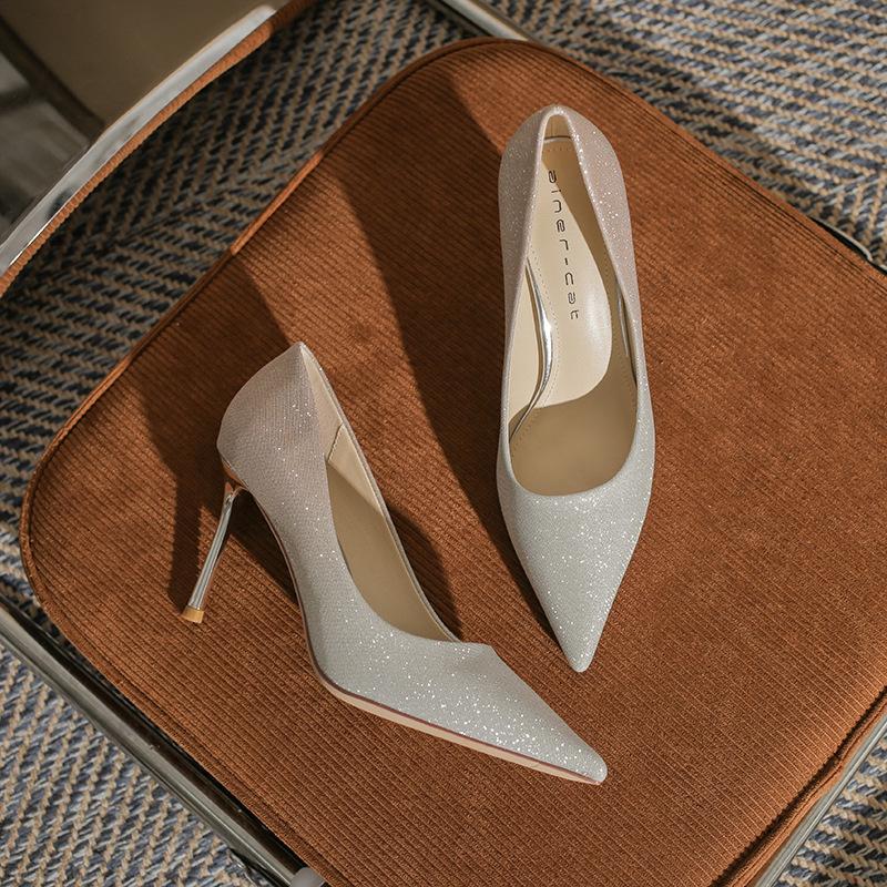 8818 French Small High Heels Women's 2025 New Gradual Change Temperament Wedding Shoes Sexy Pointed Thin Heel Shallow Mouth Single Shoes