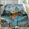 Orca Whale Jumping Ocean Scene Fleece Printed Flannel Blanket, Warm Soft Throw Sofa Bed Blanket