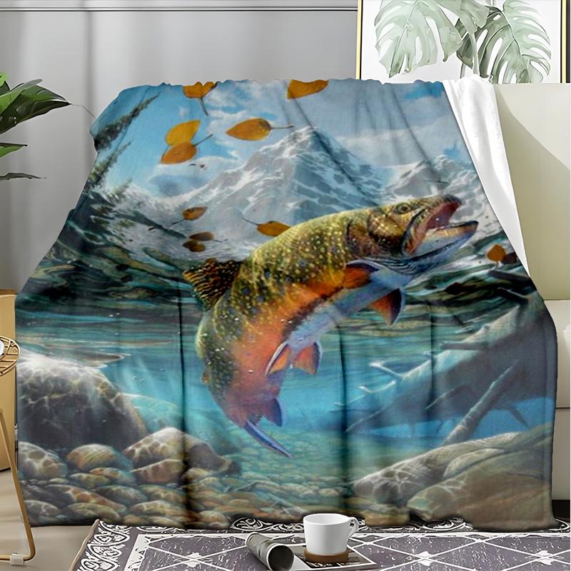 Orca Whale Jumping Ocean Scene Fleece Printed Flannel Blanket, Warm Soft Throw Sofa Bed Blanket