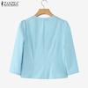 ZANZEA Women Casual Round Neck Solid Color 3/4 Sleeve Blouse