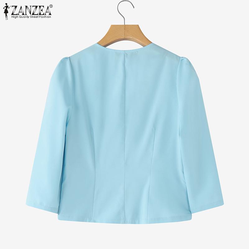 ZANZEA Women Casual Round Neck Solid Color 3/4 Sleeve Blouse