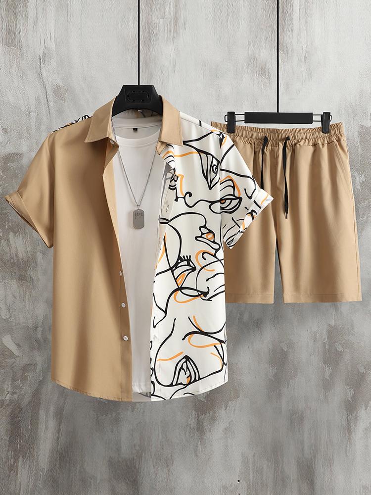 Fashion Summer Beach Black And White Printed Men's Suit Two Piece Casual Shirt Short Sleeve Hawaiian Shorts Men's Clothing Suit