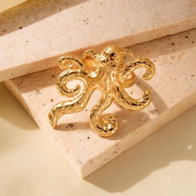 Elegant Stainless Steel Octopus Ring: Non-fading, Fashionable, Adjustable Wide Band for Women