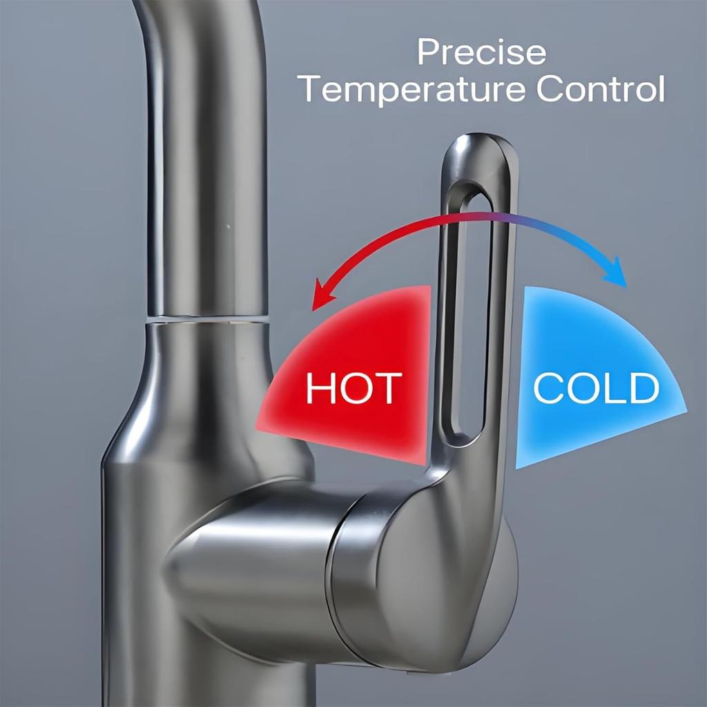 4-Mode Stainless Steel Bathroom Faucet 360° Swivel Spout & Pop-Up Drain, Hot and Cold Dual Control Spaceship-shaped Faucets