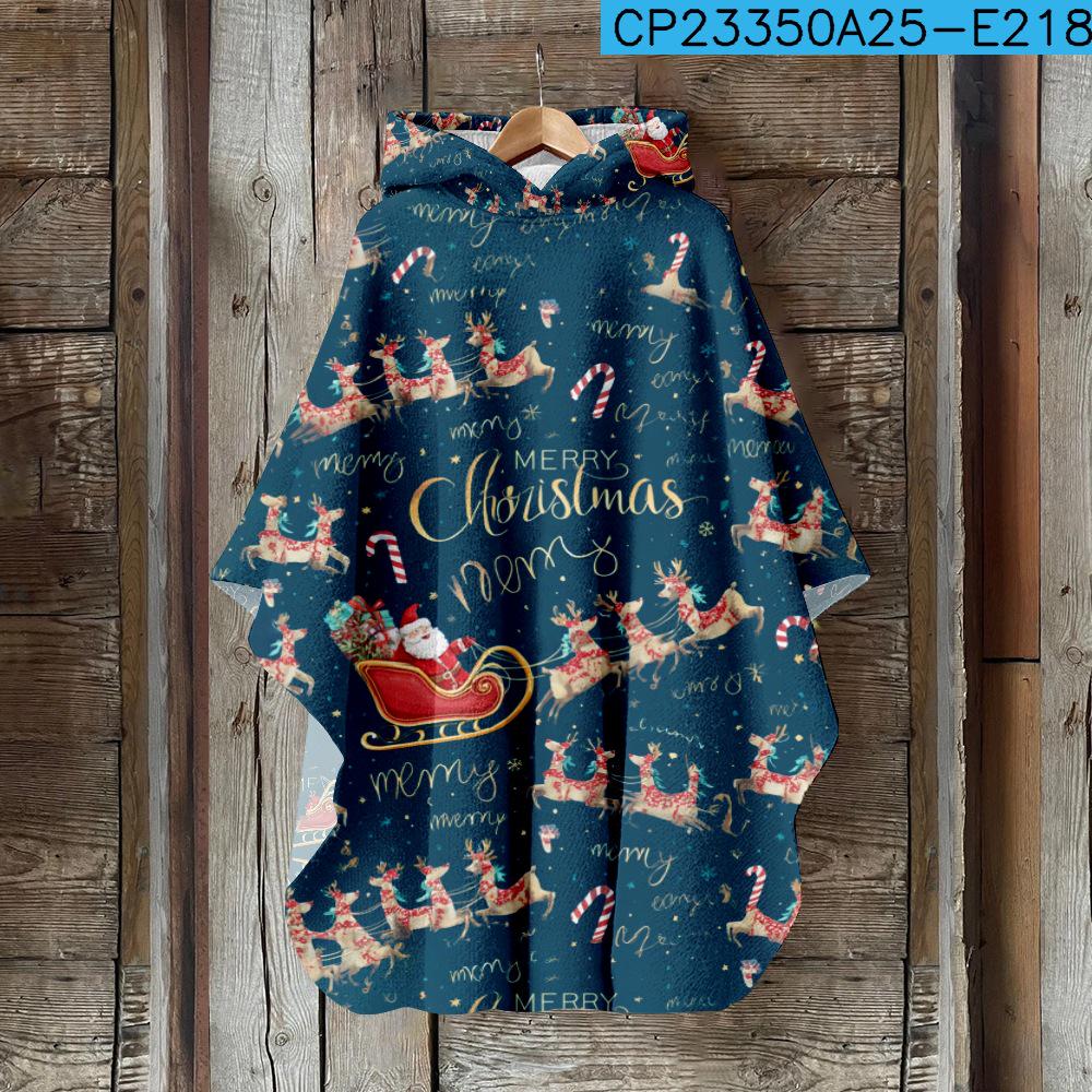 

Женский плащ с капюшоном с 3D цифровой печатью – Рождественский винтажный стиль Large