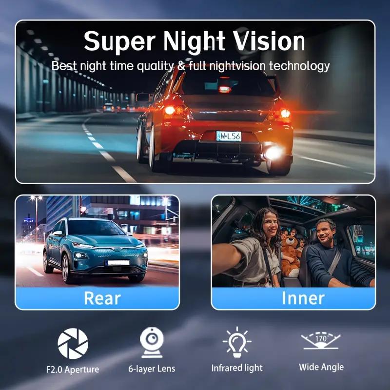 1080P WIFI 3 Channel Dash Cam, 1080P WIFI Dash Cam for Car, G-Sensor, Deg Wide Angle Dashboard with Infrared Night Vision