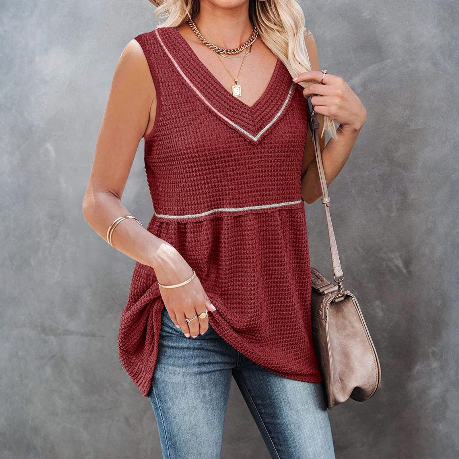 

Women s Fashionable Casual V-neck Sleeveless Vest Top XL винний