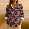 Dámská retro halloweenská potištěná košile s dlouhým rukávem na knoflíky, ležérní top s klasickým límečkem