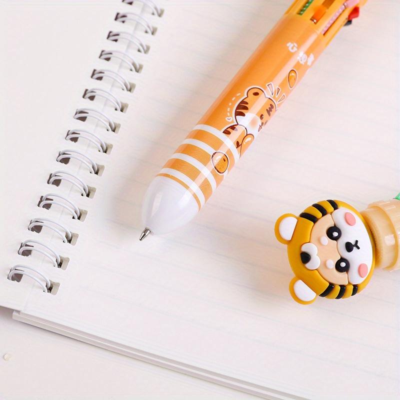 10pcs 0.5mm Cute Little Tiger Ten-color Ballpoint Pen Hand Account Marker Pen 10 Color Cartoon Head Press Ballpoint Pen Graffiti Pen