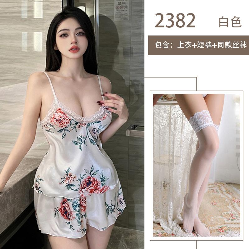 Sexy Sexy Pure Sexy Clothes Printed Suspender Shorts Two-piece Set Lace Seduction Set