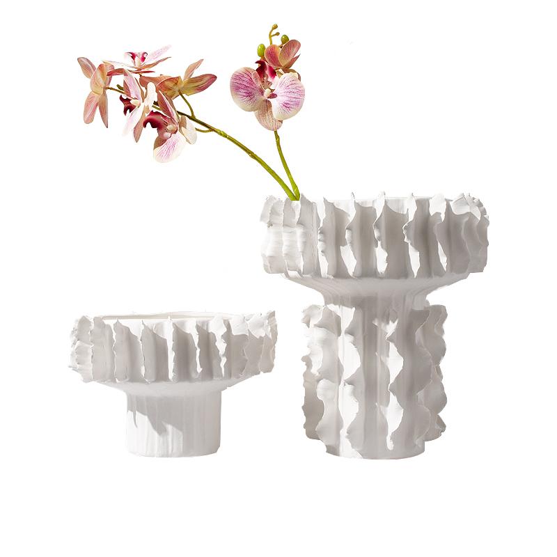 White Thread Lace Ceramic Vase Frosted Abstract Handicraft Ornament Flower Arrangement Accessories Home Decoration Vases Pots