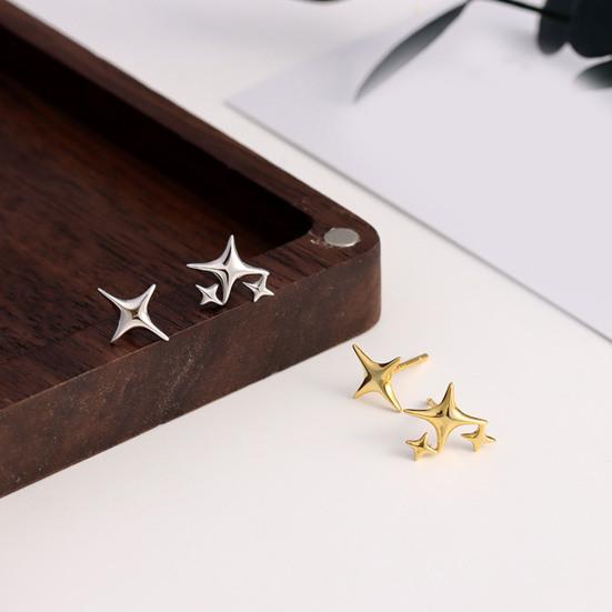 Yousheng 1 Pair Star Ear Studs Cool Style Solid Color Earrings Small Lightweight Anti-rust Anti-allergy Luster Colorfast Daily Earrings Holiday Gift