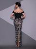 One-Shoulder Rhinestone Sequin Mesh Plaid Evening Gown for Women