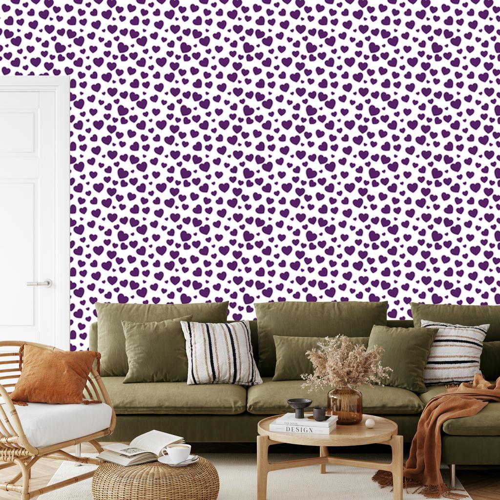 Hearts Wallpaper Purple, White and Light Gray 50x1000