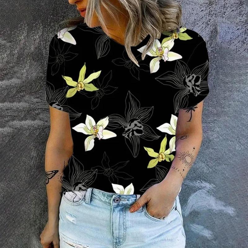 Summer Fashion Women's T-Shirt Floral 3D Printed Short Sleeve Tops Girl Loose Casual Loose Oversize Outdoor Clothing