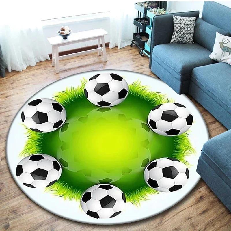 Soccer Round Rug Football Circle Carpet Non-slip Sports Theme Floor Mat for Bedroom Kitchen Living Room Bath Rugs Kids Teen Gift