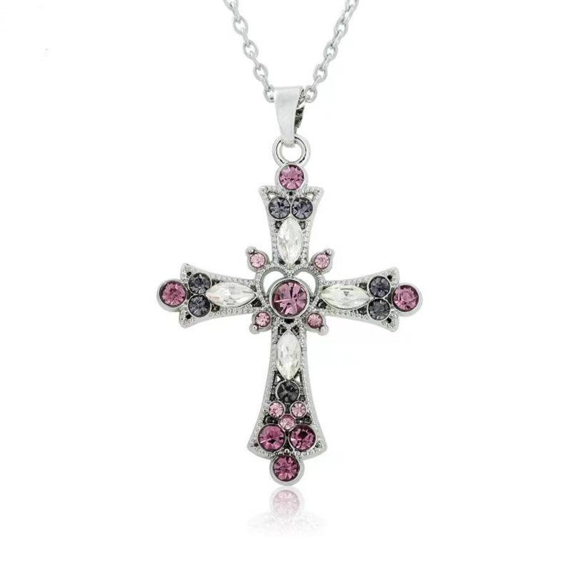 Bohemian Crystal Diamond Cross Pendant Necklace – European  American Holiday Jewelry for Women