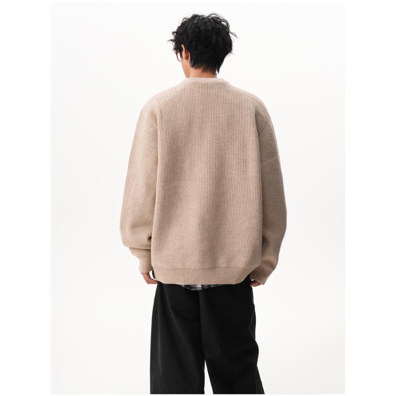 American Retro Henley Collar Button Sweater Men Women Winter Loose Slouchy Long Sleeve Base Pullover Knitwear