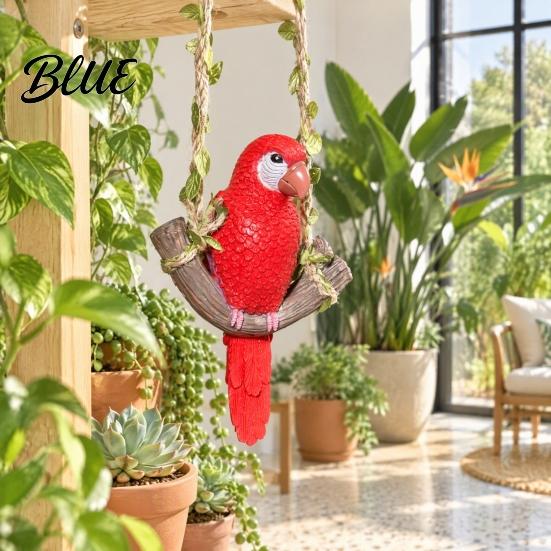 Resin Bird Hanging Decor Parrot on Swing Statue Tropical Sculpture Colorful Ornament for Realistic Pendant Trees Garden Tree Patio Balcony