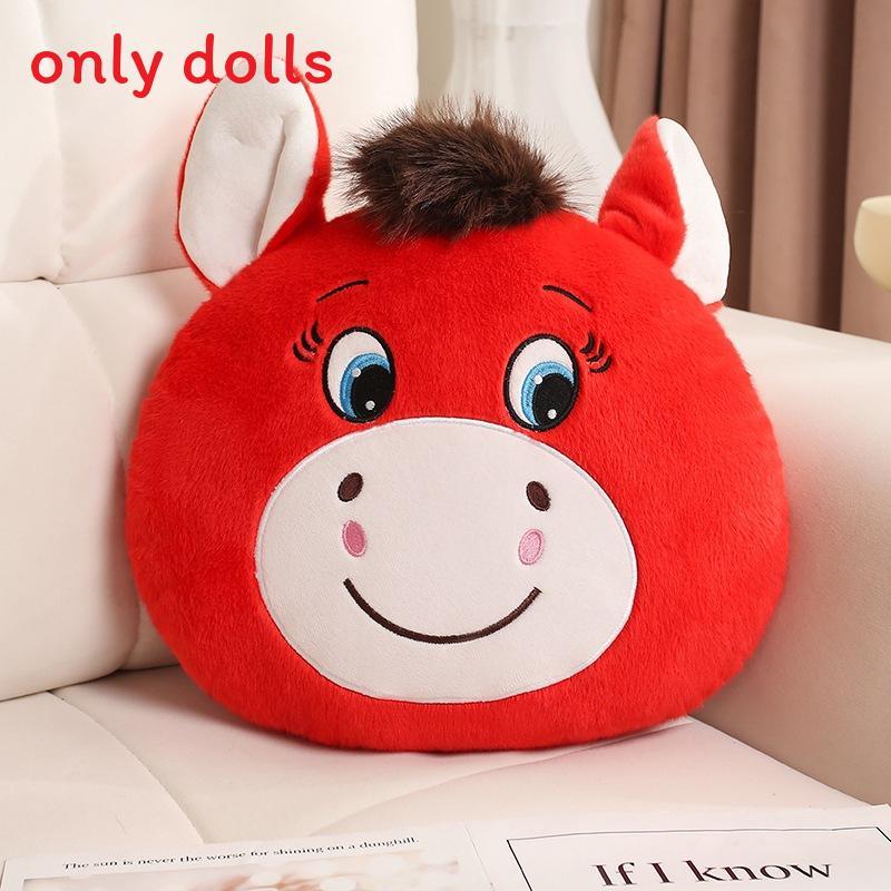 

Office Horse Cartoon Embroidered Cushion With Pp Cotton Filling For Home Decor Red Smile