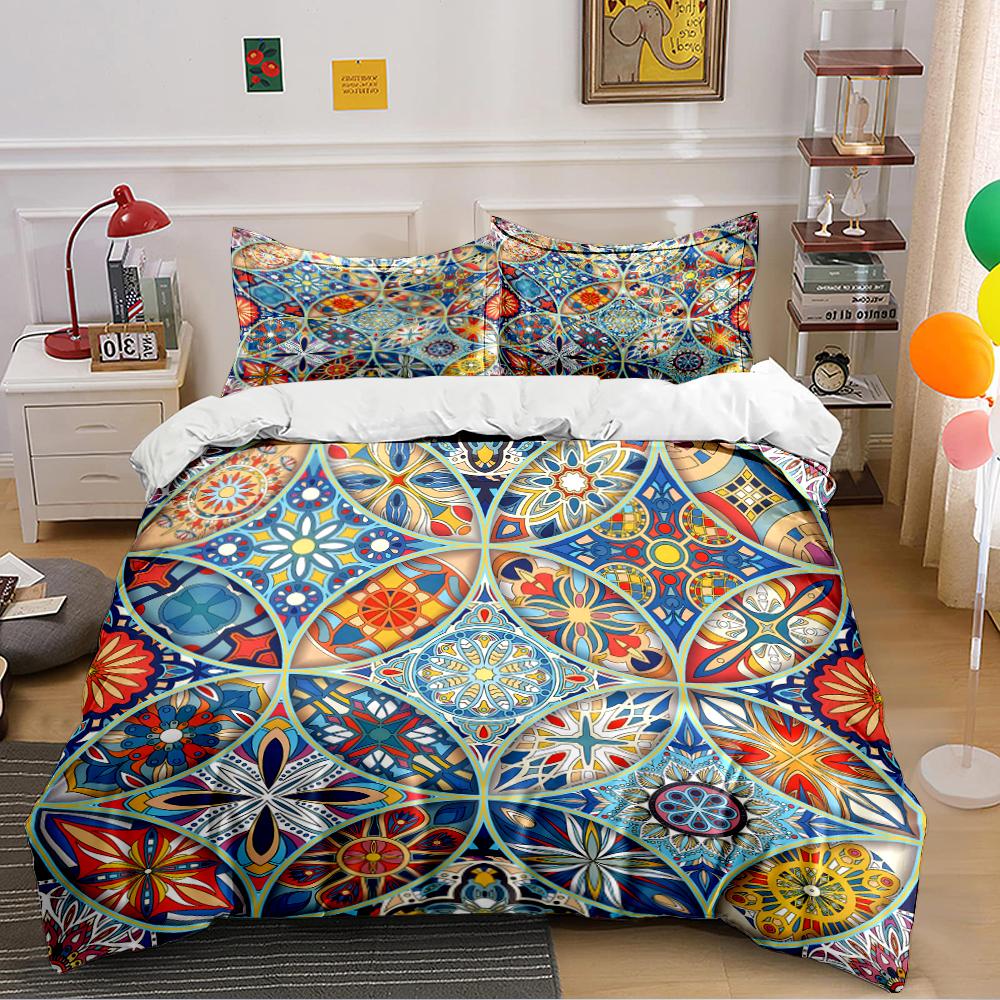 Colorful Geometric Pattern Bedding Set Bedding Set (1 Duvet Cover, 2 Pillowcases, Duvet Not Included)