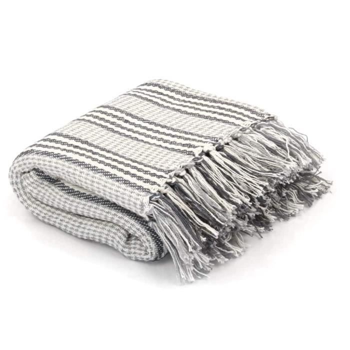 Blanket - vidaXL - 220x250 Cm - Recycled Cotton - Grey and White - Machine Washable Up To 40 °C