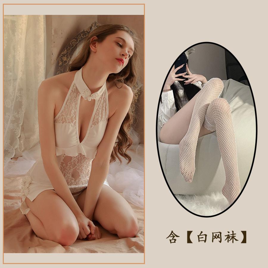 Sex Underwear Sexy Lace Seduction Deep V Vintage Cheongsam Pajamas Hot Uniform Seduction Set Hollow