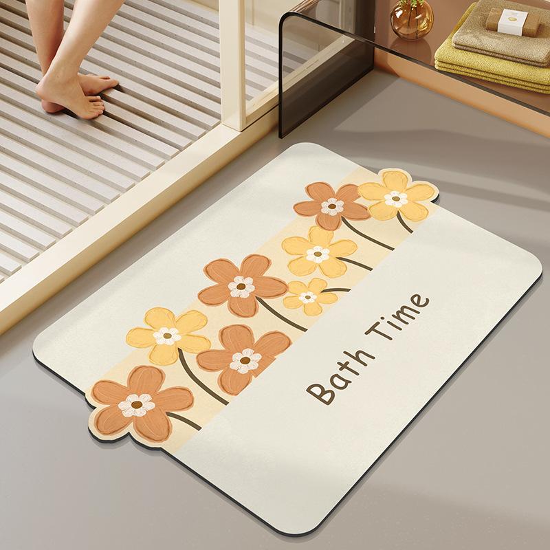 Nordic Simple Flowers Moisture-wicking Quick Drying Bathroom Floor Mat Bathroom Odd Shape Anti-dirty Wear-resistant Diatomium Mud Carpet