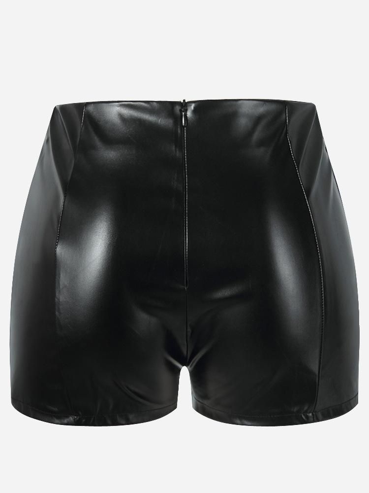 Dámská sada bunda a šortky z umělé kůže s páskem a knoflíkovým detailem