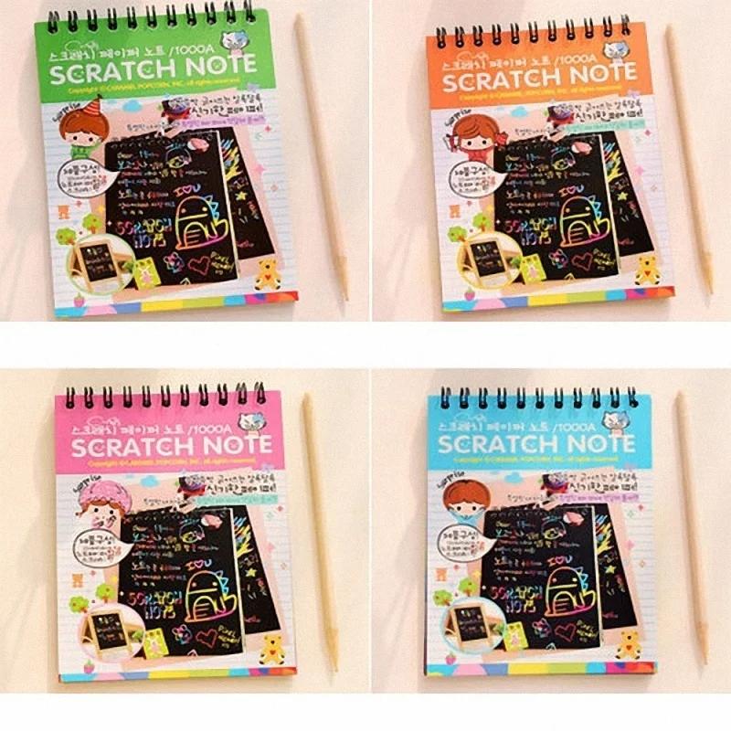 STONEGO Buntes Graffiti-Buch Kreatives Farb-DIY Spiralblock Kratzbild Malbuch Kinder Kratzbildbuch