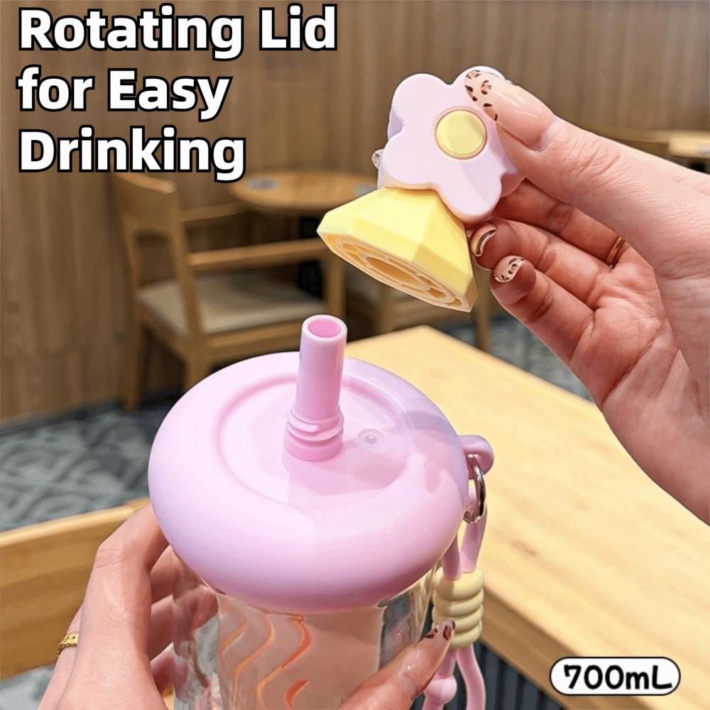 Cute 700ml Flower Tea Glasses Large Capacity Leak Proof Water Bottle with Straw Straw Cup for Girls