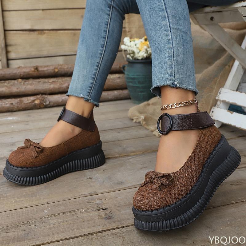 Fashion Thick soled shallow mouth single shoe for women in spring  summer new butterfly bow round toe simple comfortable women's shoes