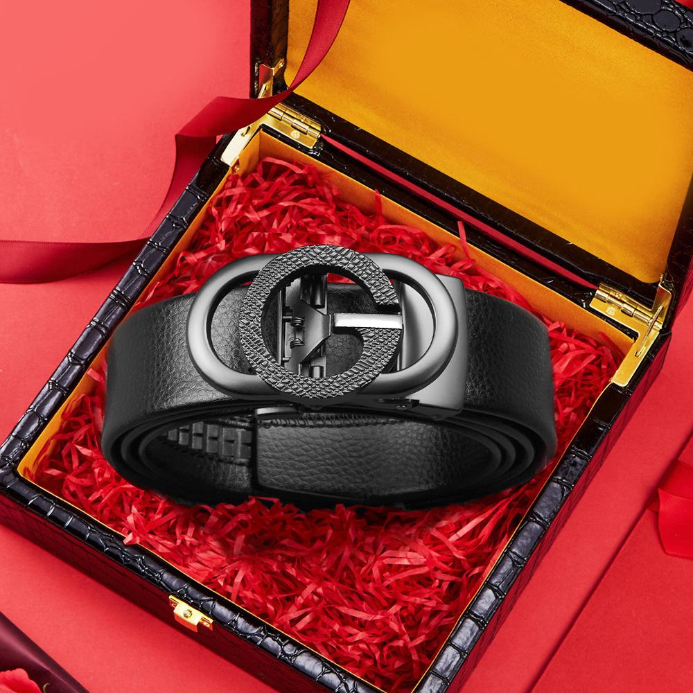 

Горячая распродажа ремень с автоматической пряжкой для модных молодых людей, универсальный для бизнеса и отдыха, подарочный набор мужских брюк и поясного ремня 120cm