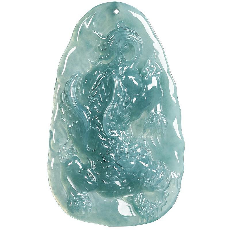 Natural A Grade Blue Jade Pixiu Pendant for Men and Women - Ice Seed Stone for Attracting Wealth