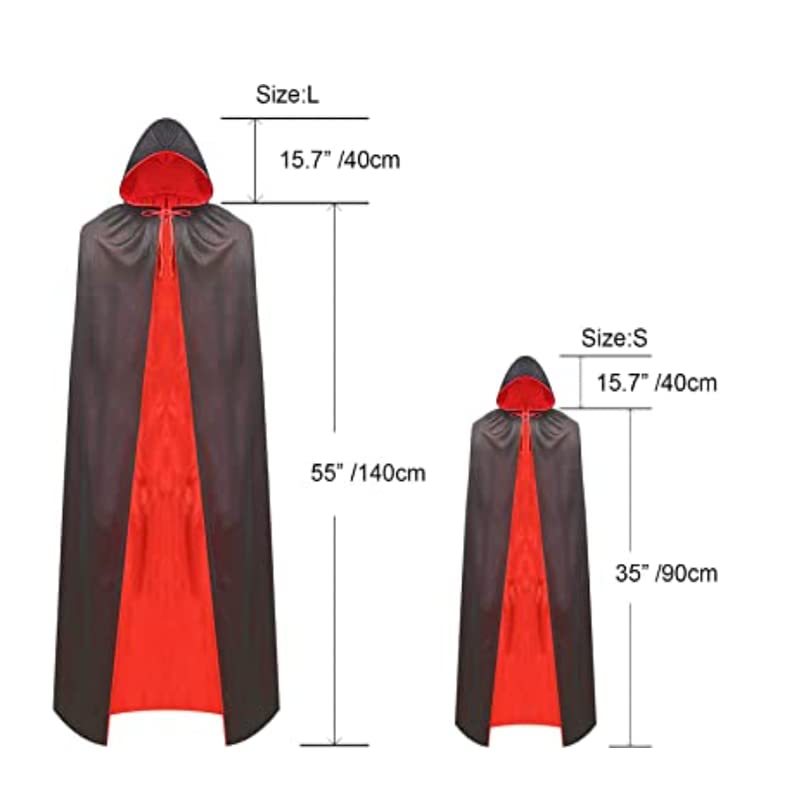 JUTOSU Halloween Cape, Dracula Style, for Kids and Adults, Makeup Costume Prop, Devil, Vampire, Wizard, Red and Black Reversible, Unisex Cape Robe,