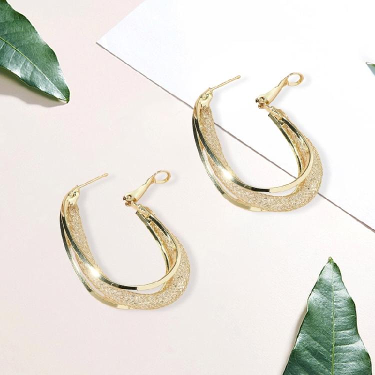 Chic Large Alloy Hoop Earrings Sophisticated Large Mesh Hoop Earrings for Modern Women Comfortable Ear Jewelry