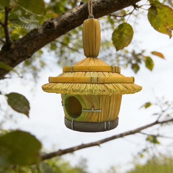 Hanging Bird Nest for Backyard Thatched Hut House, Decorative Resin Weatherproof Small Animal House Trees Shelter Outdoor Garden Decor Unique Birds