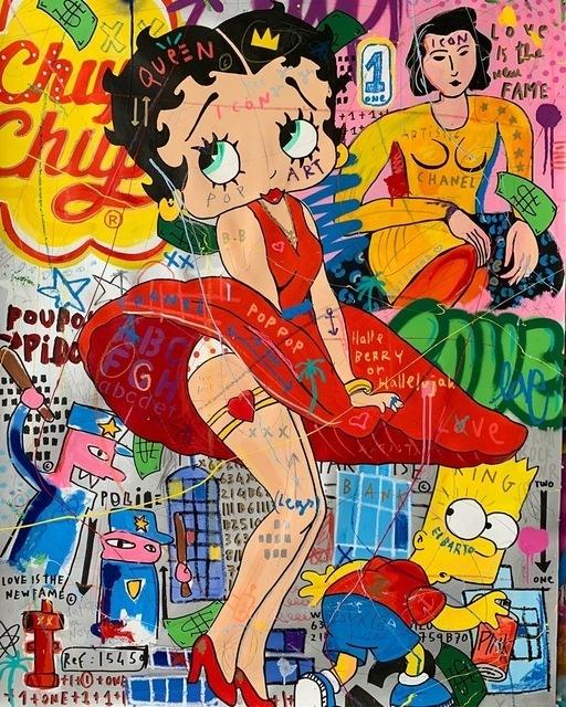 Modern Graffiti Street Panda Art Kiss of Victory Canvas Painting Wall Art Pictures Posters and Prints for Living Room Home Decor No Frame
