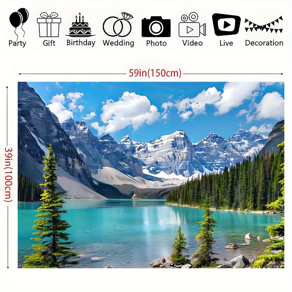 2D plane 1 piece of serene lake and mountain background image - vivid colors suitable for parties birthdays and festivals.