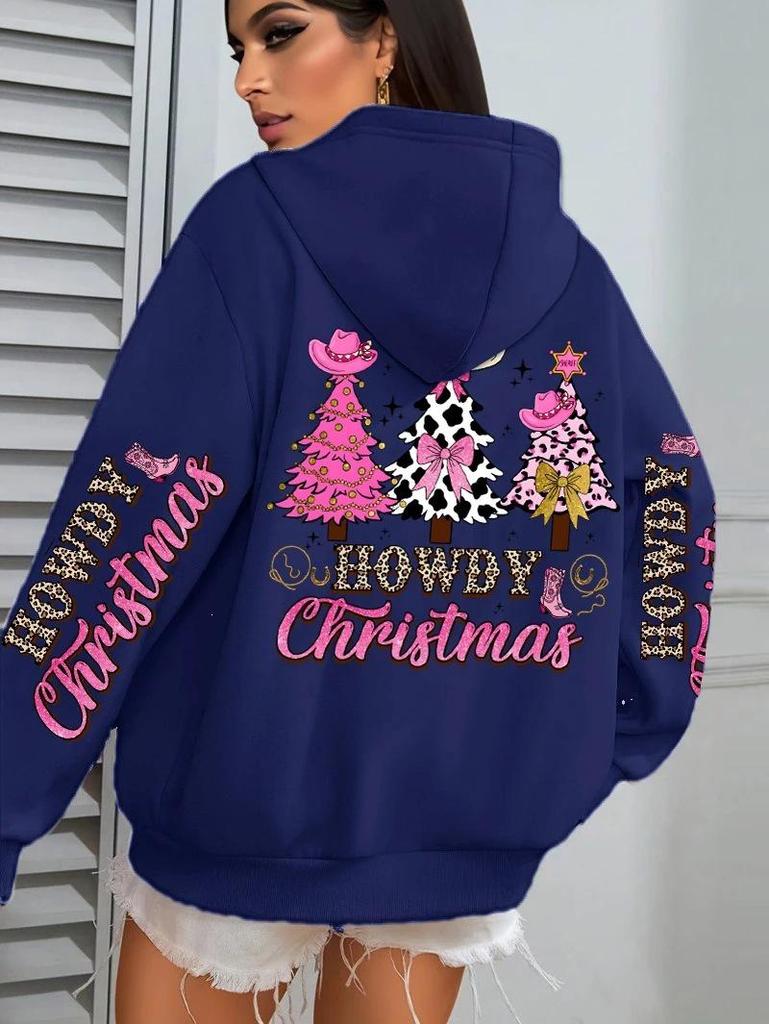 Merry Christmas Tree Print Women's Hip Hop Hoodie - Autumn/Winter Edition