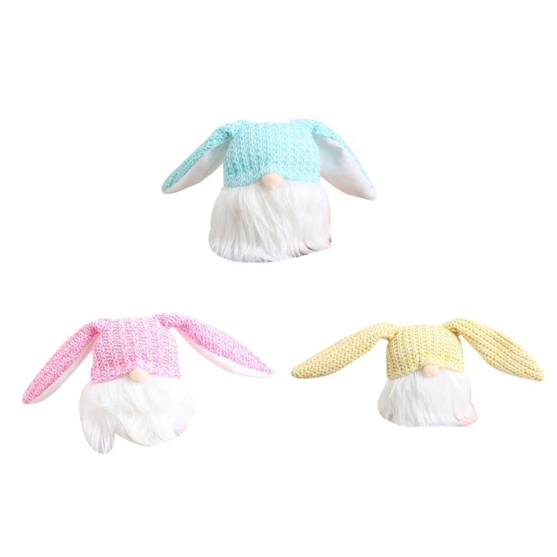 Easter Day Rabbit Decorations with Light, Handmade Gnome Doll Desk Ornament Easter Day Gift for Kid Adult