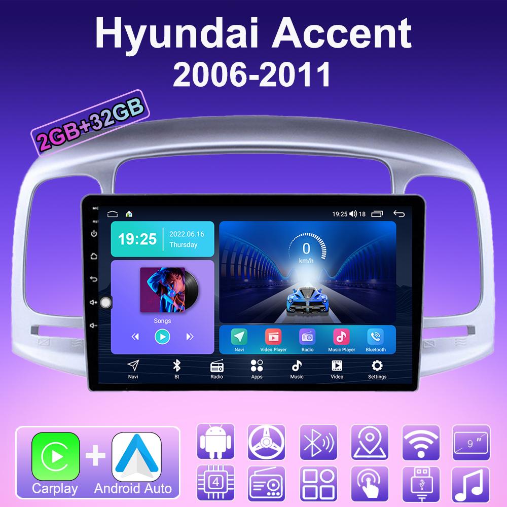 2 DIN Android Carplay Bilradio For Hyundai Accent 2006-2011 Multimediespiller Hovedenhet Stereo GPS-navigasjon BT WIFI 2+32GB