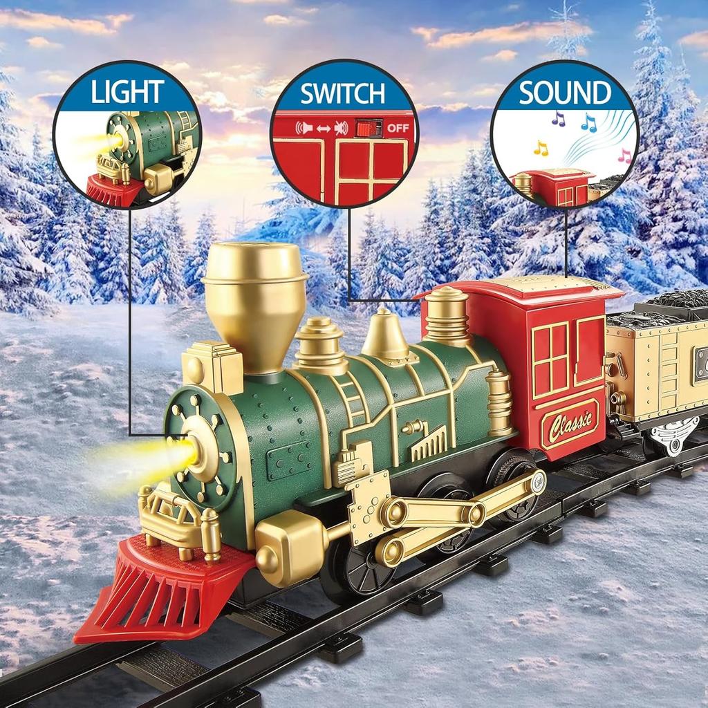 Electric Train Set for Kids Battery Operated Toy Train with Lights & Sounds Classic Train Set for Around Christmas Tree