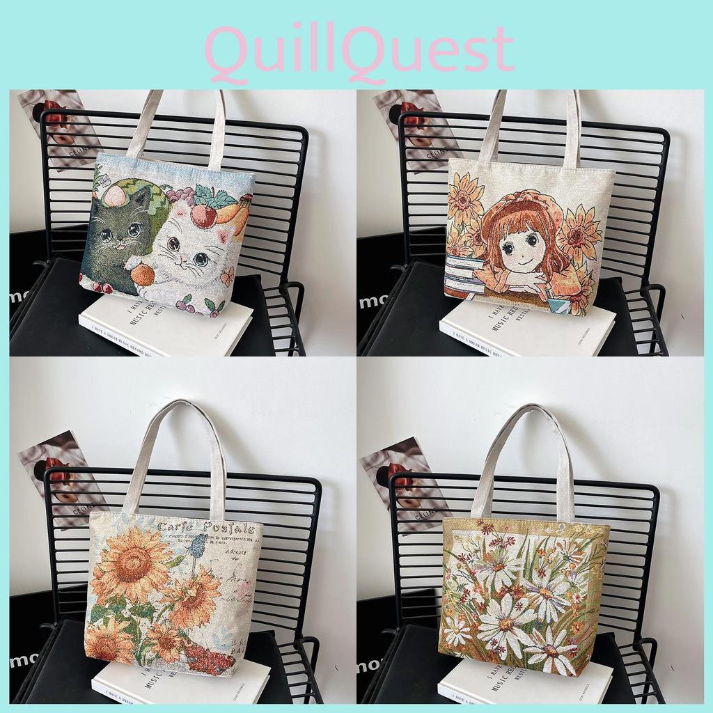 Embroidered Canvas Tote Bag For Women With Zip Closure For Daily Use